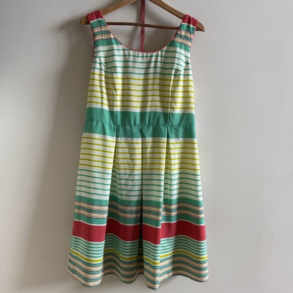 New Tiana B. Womens Dress 14 A Line Yellow Green Stripes Fit & Flare Lined Belt - Picture 4 of 15